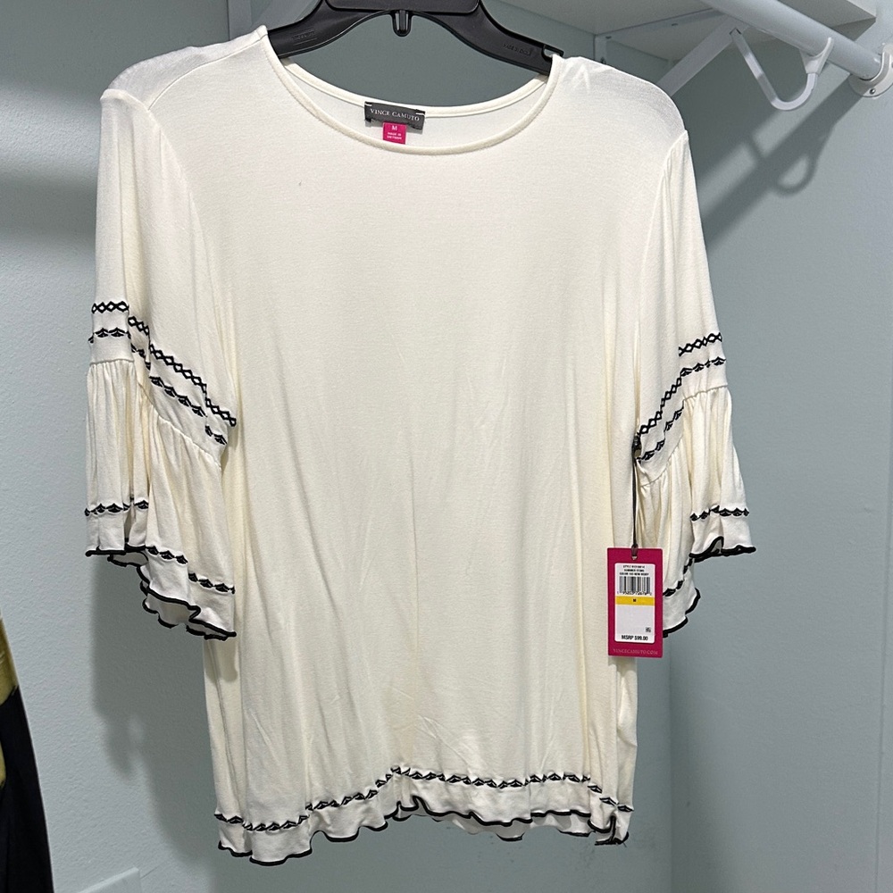 Vince Camuto Cream Blouse with Black Accents